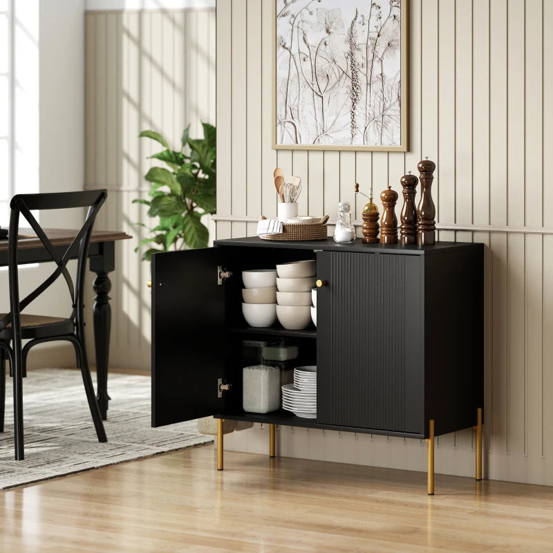 Sideboard, Modern Buffet Cabinet, Coffee Bar Cabinet with Fluted Doors and Adjustable Shelf, Black