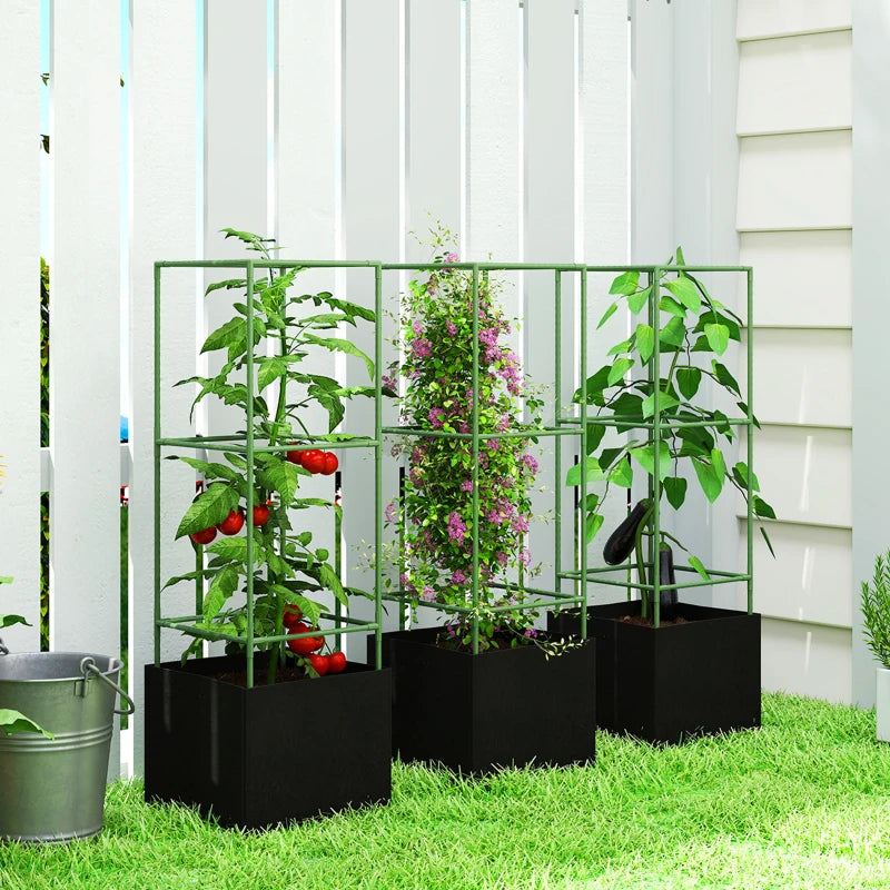 3 Packs Tomato Cages with 13.5 Gallon Grow Bags, Adjustable Square Plant Support Trellis