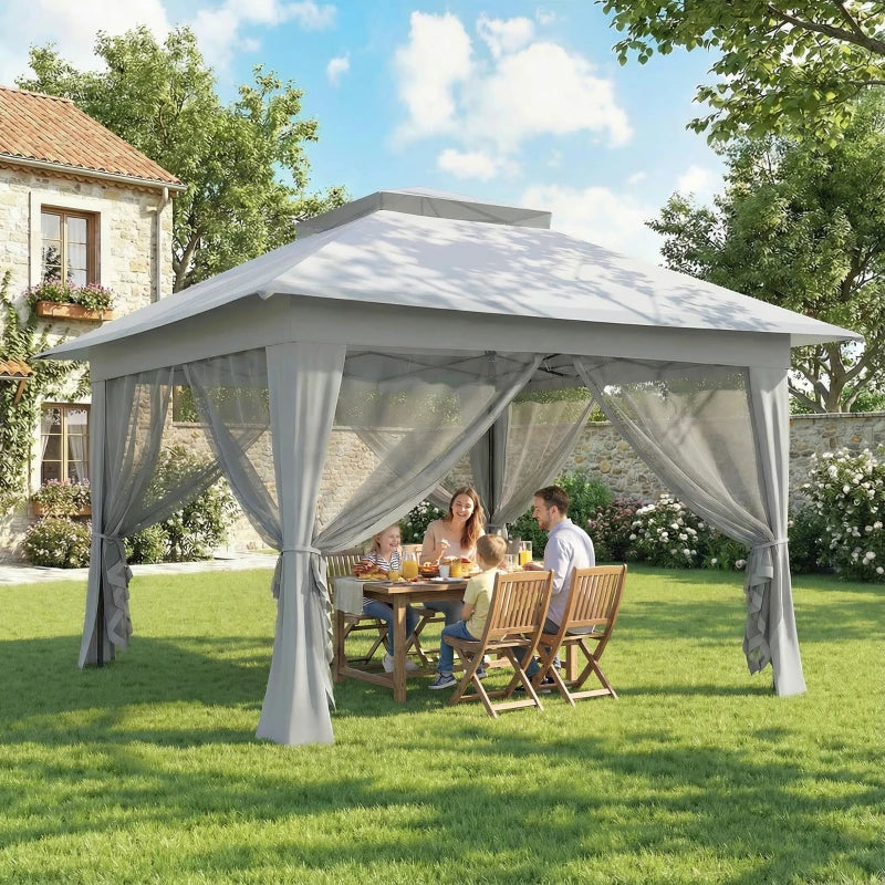 12' x 12' Foldable Pop-up Party Tent Instant Canopy Sun Shade Gazebo Shelter with Steel Frame, Light Grey