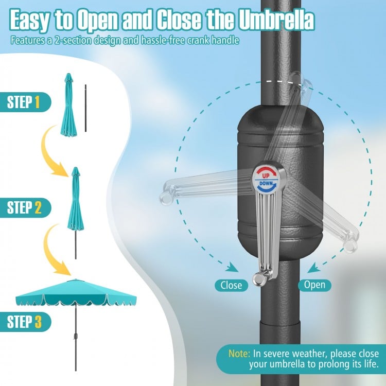 10 Feet Patio Umbrella Outdoor Market Umbrella with Crank Tilt Adjustment-Turquoise