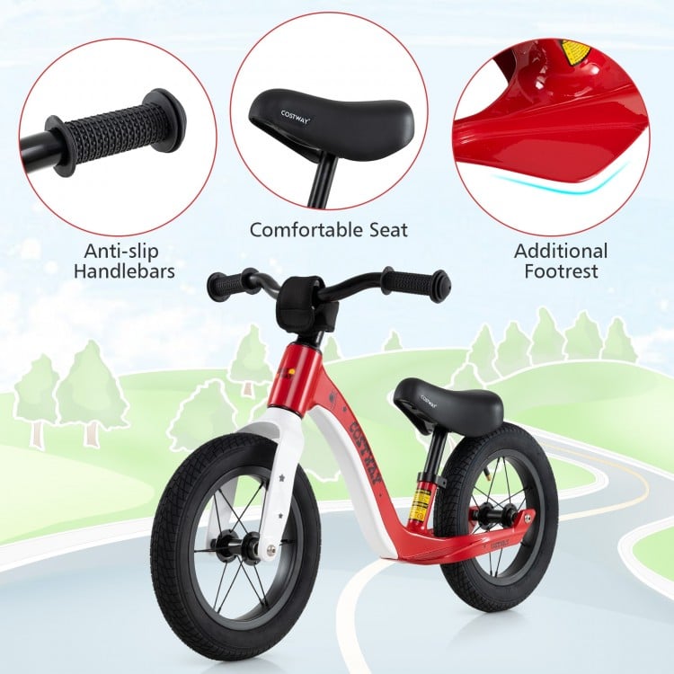 12-Inch Balance Bike with Adjustable Seat and Rotatable Handlebar for Over 36 Months Old-Red
