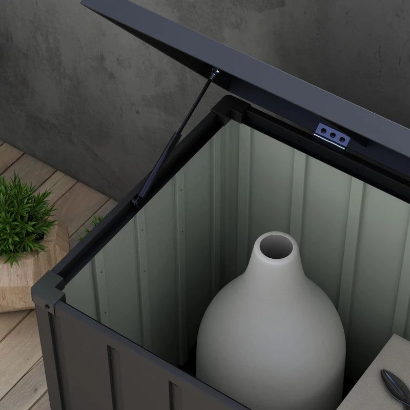 119 Gallon Deck Box, Lockable Galvanised Steel Outside Storage Container for Tools, Cushions, Dark Grey