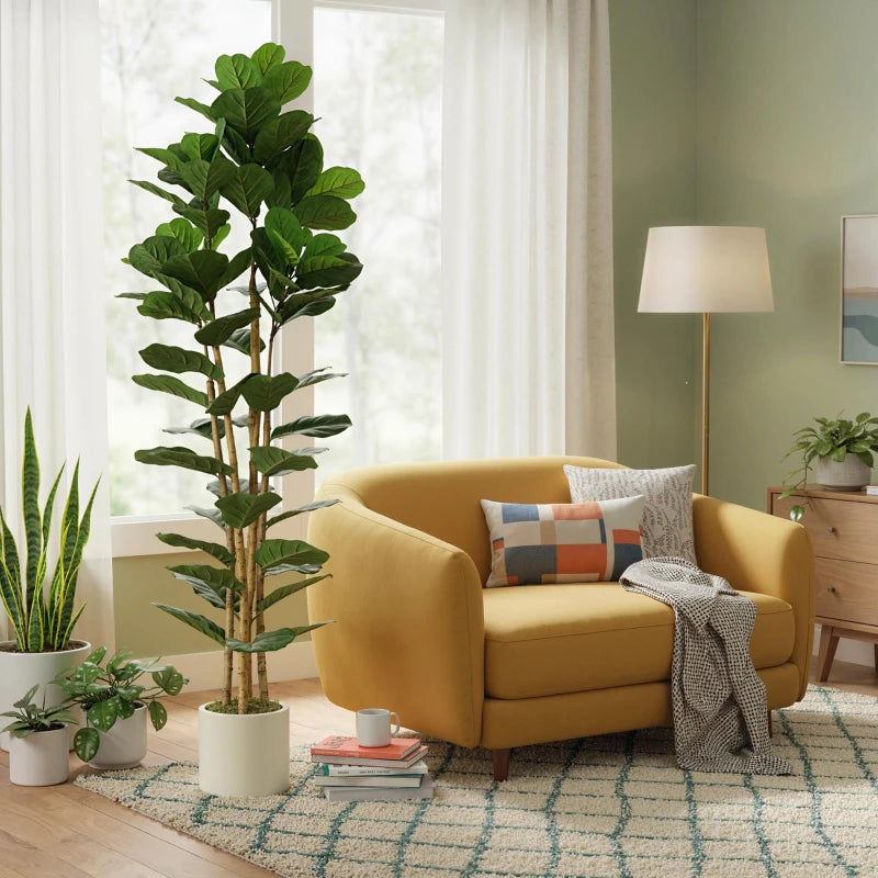 6FT Artificial Fiddle Leaf Fig Tree, Fake Potted Tree with Solid Wood Trunks and Lifelike Leaves for Indoor Decor, Green