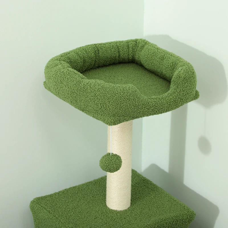 47" Tall Cat Tree Tower with Condo, Ladder, Scratching Posts and Hanging Ball, Green