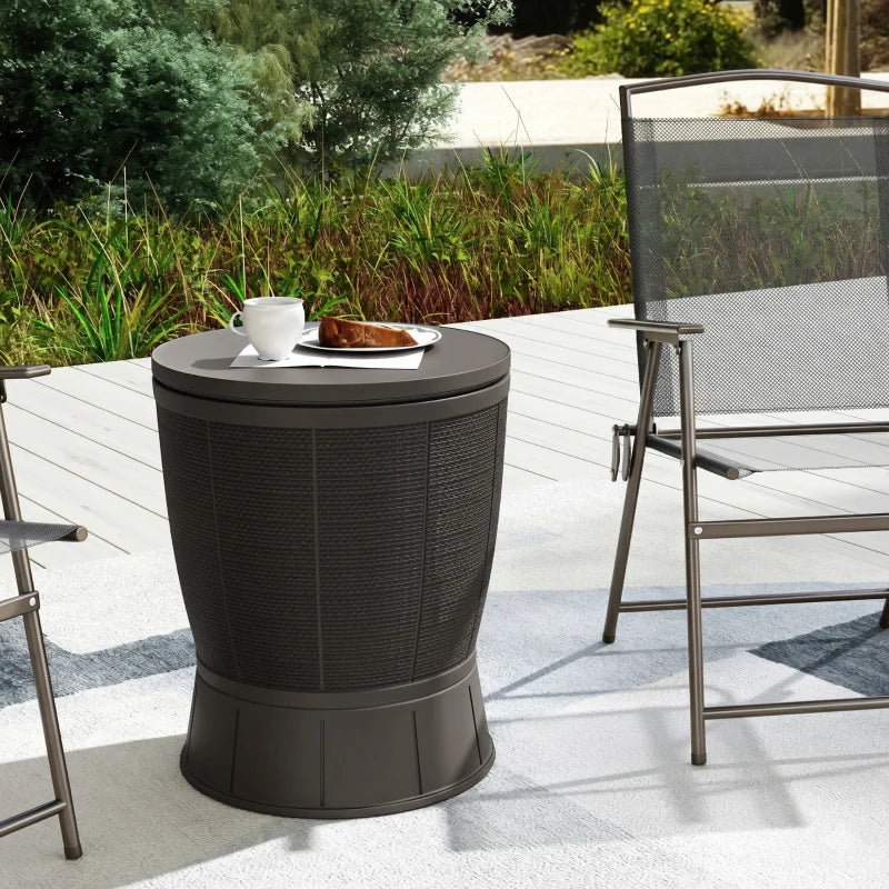 11 Gallon Patio Cooler Side Table, Outdoor Cooler Bar Table with Height Adjustable Top, Drainage Plug, Brown