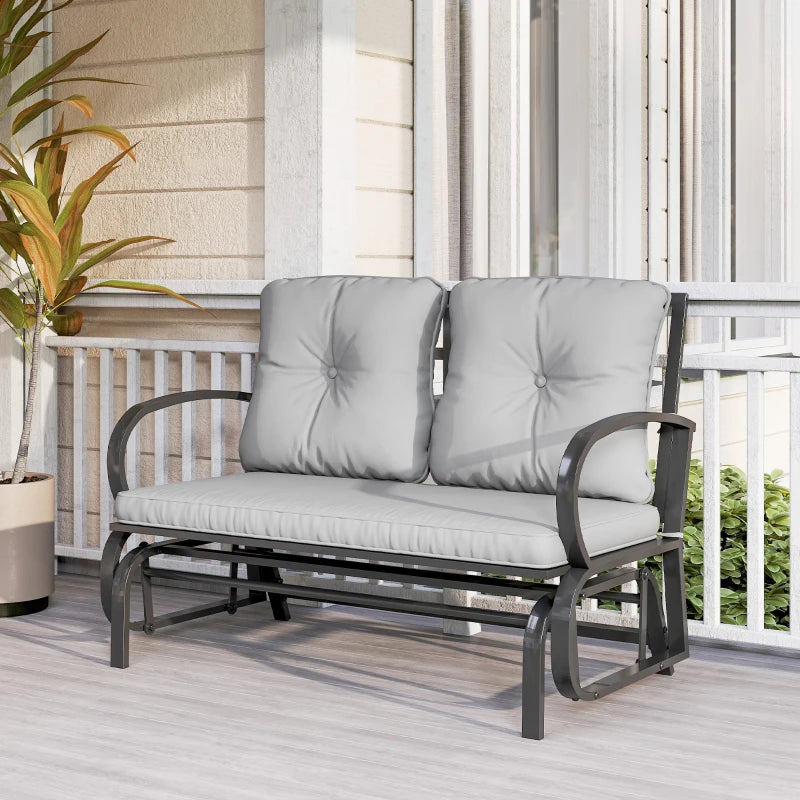 2-Person Outdoor Glider Chair, Patio Double Rocking Loveseat with Steel Frame and Cushions for Backyard, Garden and Porch, Grey
