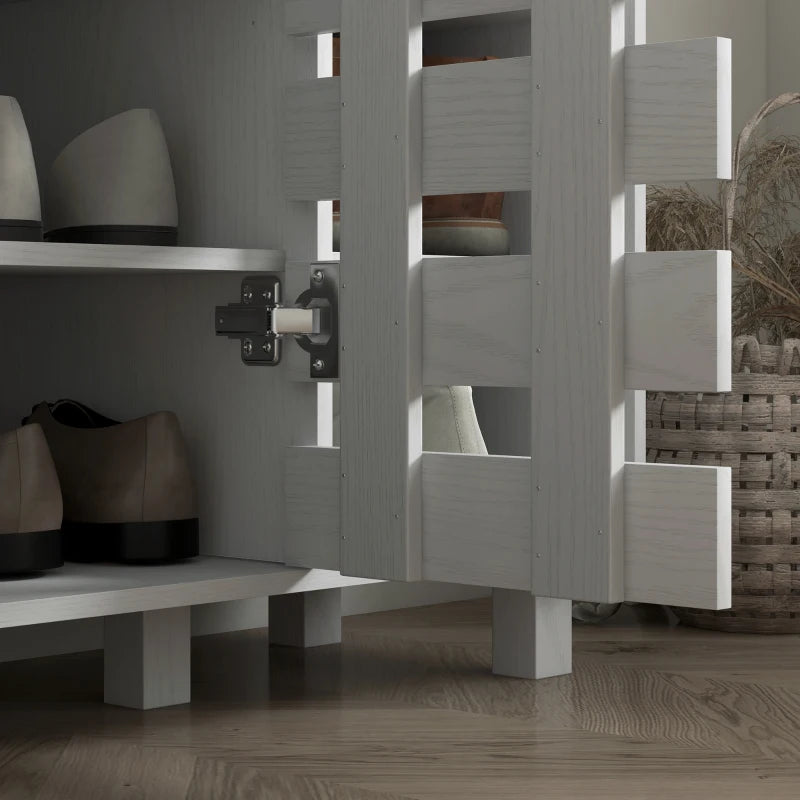 Shoe Cabinet, 21 Pair Shoe Storage Cabinet Organizer with 5-tier Double Door Cupboard and 5-tier Open Shelves, White