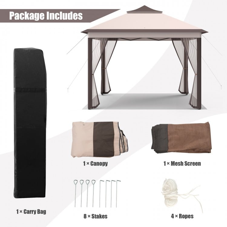 2-Tier 11 x 11 Feet Pop-Up Gazebo Tent Portable Canopy Shelter Carry Bag Mesh-Beige
