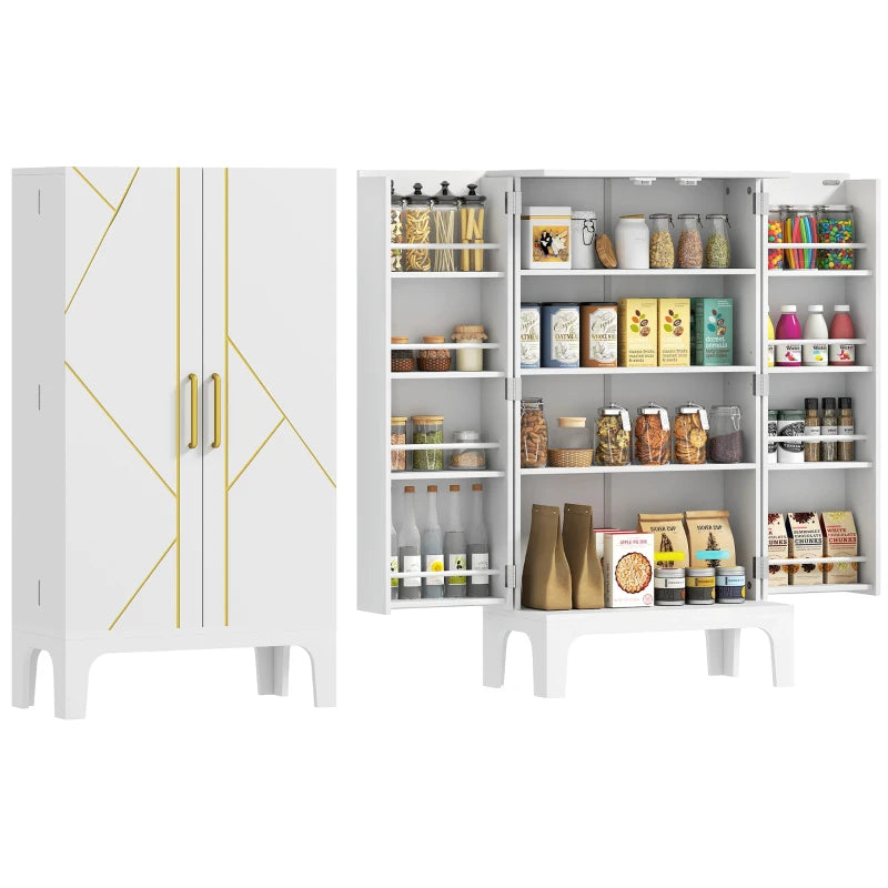 44" Storage Cabinet, 2-Door Kitchen Pantry Cabinet with 4-tier Shelving, 8 Spice Racks and Adjustable Shelves