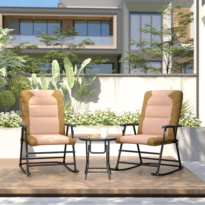 3-Piece Outdoor Foldable Rocking Chair Set, Light Brown