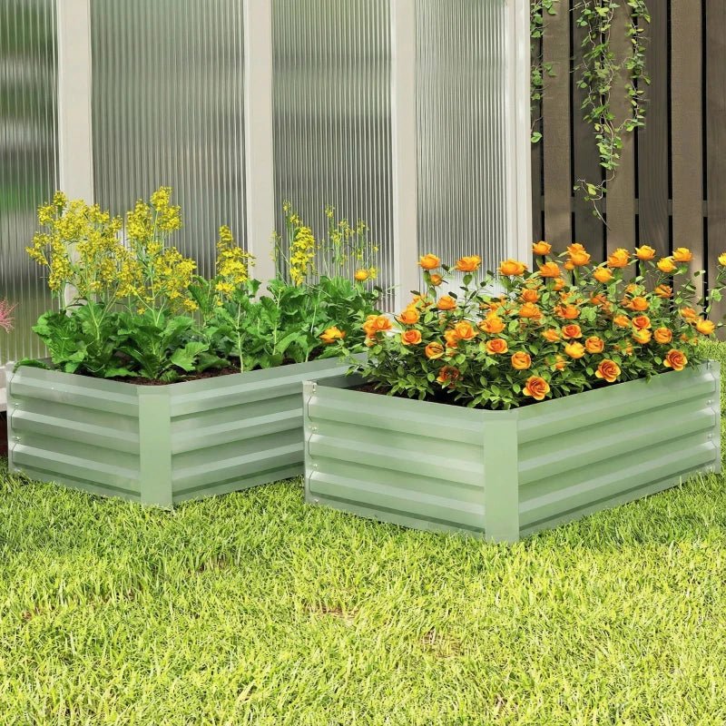 Set of 2 Galvanized Raised Beds for Garden, Outdoor Planter Box for Flowers, Herbs and Vegetables, Light Green