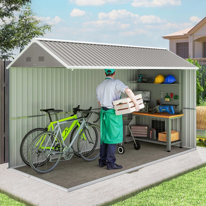 12' x 5.5' Metal Garden Storage Shed, Outdoor Tool Storage House with Lockable Door, Vents, Sloped Roof, Light Grey