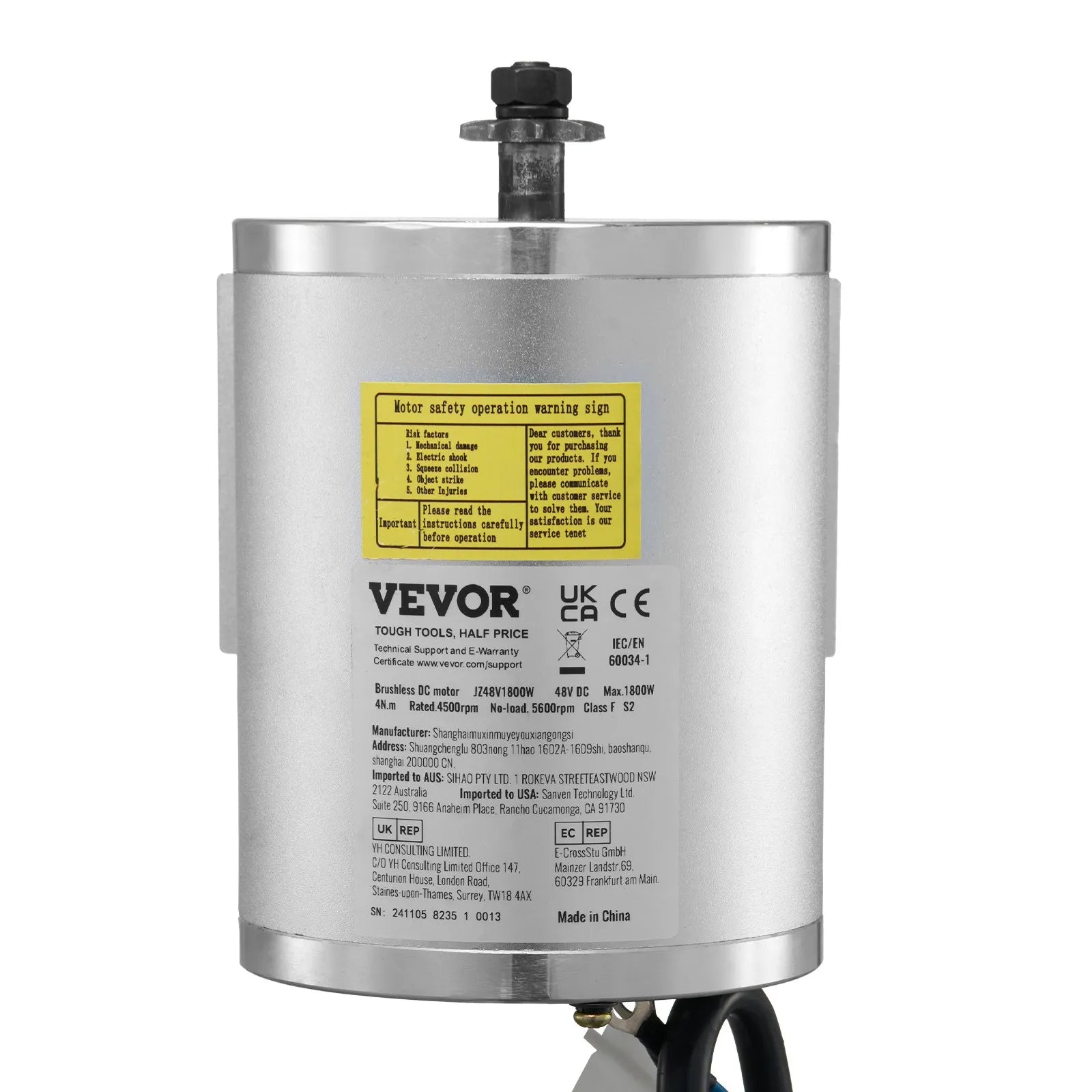 VEVOR 1800W 48VElectric Brushless DC Motor Kit with Upgraded Speed Controller