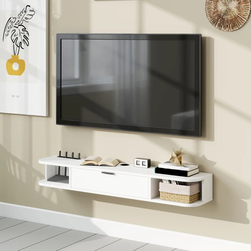 47" Floating TV Stand for TVs up to 50 Inch, Wall Mounted Media Console with Flip Drawer and 2 Open Shelves, White