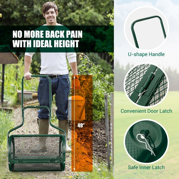 24-Inch Peat Moss Spreader with Upgrade Side Latches and U-shape Handle-Green