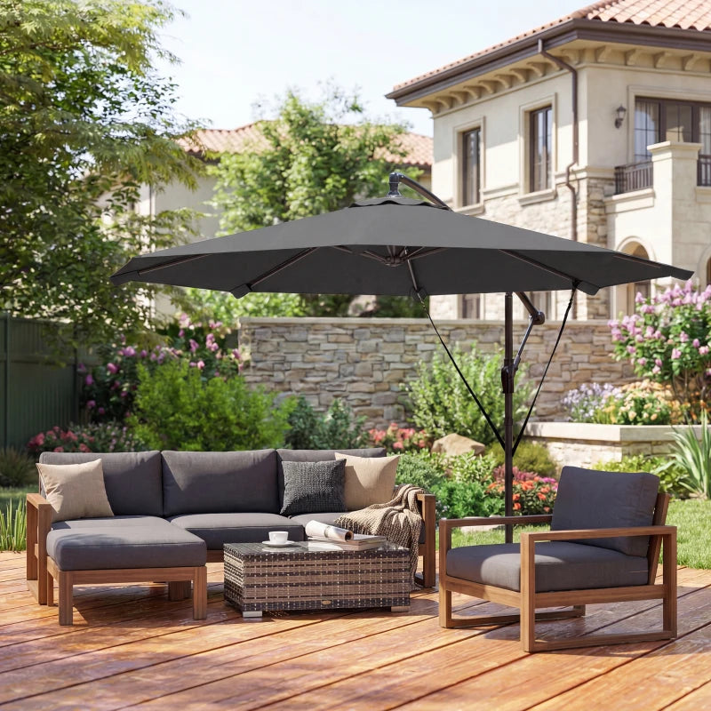10FT Cantilever Patio Umbrella with 8 Ribs, Offset Patio Umbrella with Cover and Wind Ropes for Garden, Yard, Dark Grey