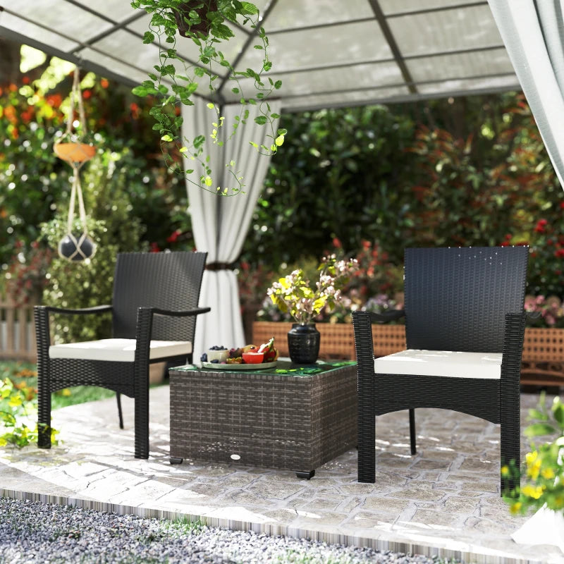 24.4" Patio Wicker Coffee Table, PE Rattan Outdoor Side Table with Tempered Glass Top, Black