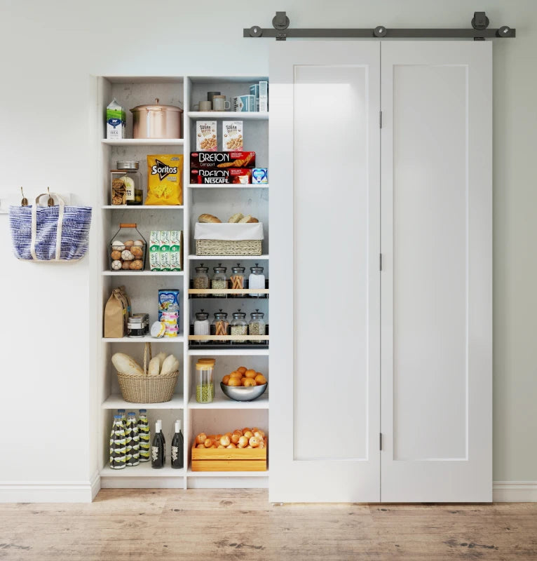 35" x 83" Sliding Door with 3.6FT Bi-Folding Door, Hardware Kit Included & Handle, DIY Paintable MDF Surface
