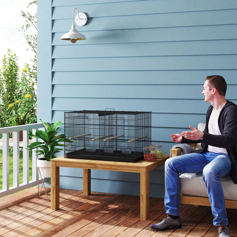 18" H Bird Cage, Large Parakeet Cage for Budgie, Lovebird, Canary, Finches with Divider, Black