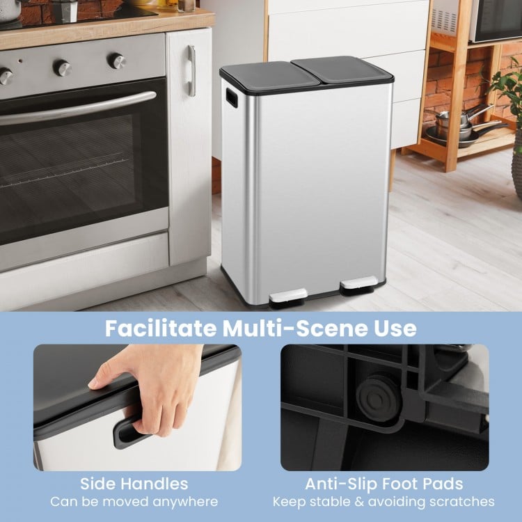 2 x 8 Gal Dual Compartment Trash Can-Silver