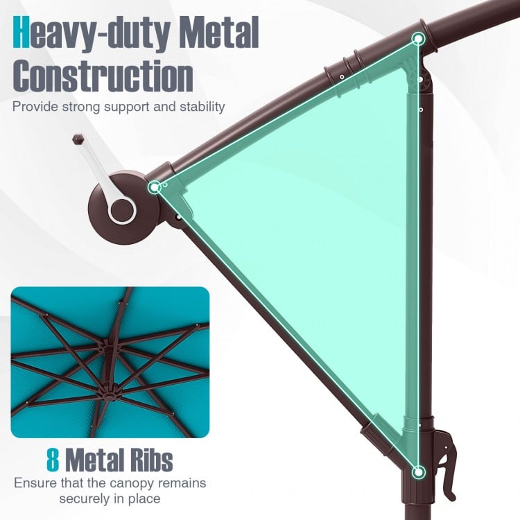 10 Ft Patio Umbrella Offset Cantilever Umbrella with 40 Solar Powered Lights-Turquoise