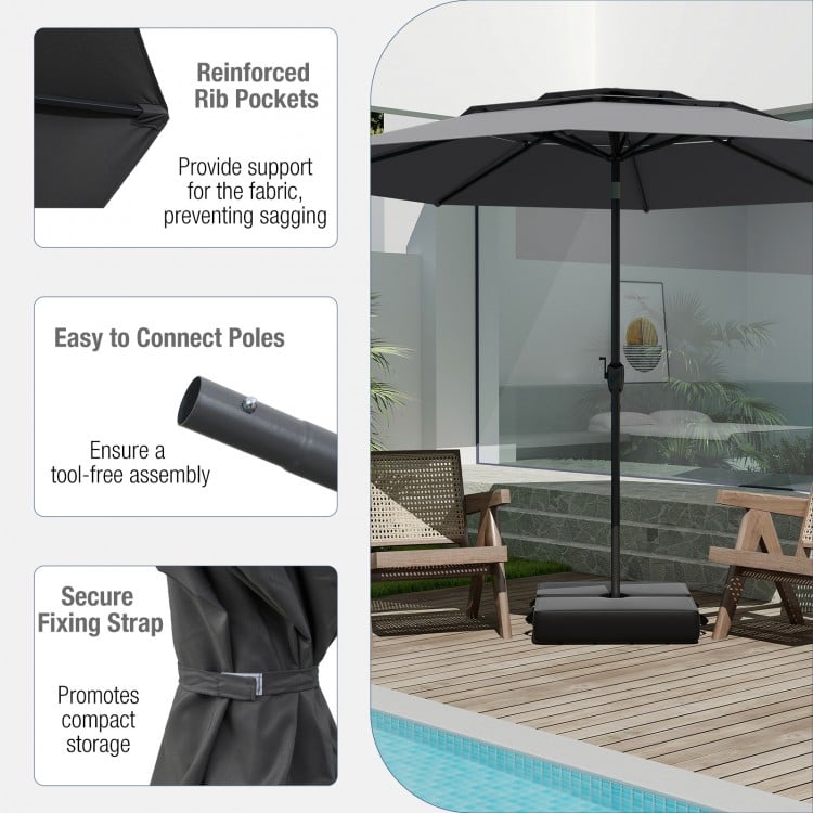 10 ft 3-tier Vented Patio Umbrella with Push Button Tilt-Gray