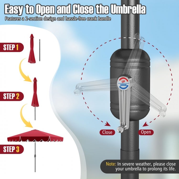 10 Feet Patio Umbrella Outdoor Market Umbrella with Crank Tilt Adjustment-Wine