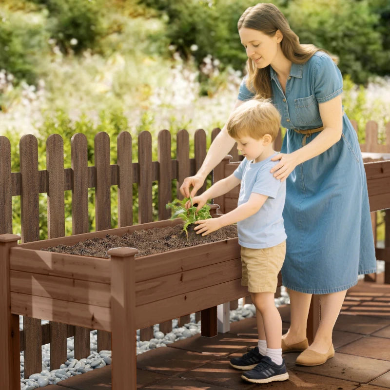 2 Tiers Raised Garden Bed, Wooden Elevated Planter Box with Legs, Gardening Planting Bed, Carbonised
