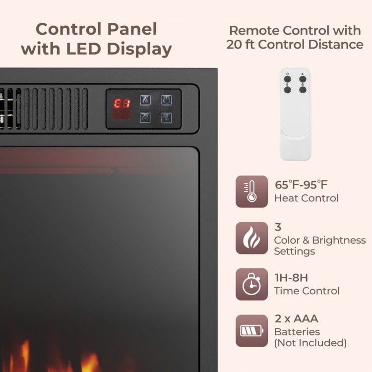 23 Inches 750W/1500W Electric Fireplace Heater with Alter Flame Color and Brightness