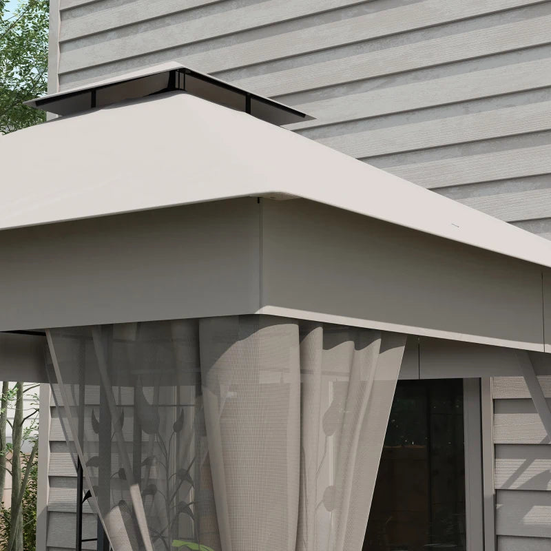 10'x10' Soft-top Steel Patio Gazebo Outdoor Sun Shelter with 2-Tier Polyester Roof, Curtain Sidewalls, Light Grey