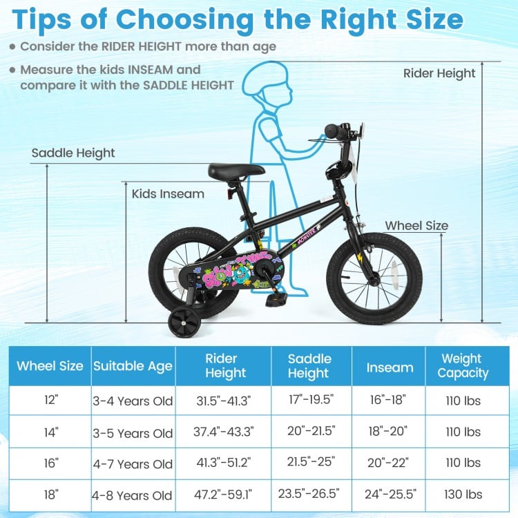 18 Inch Kids Bike with Training Wheels for Ages 4-8 Years Old Black- Street Art Time