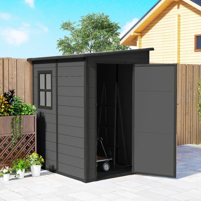 4'x5' Garden Storage Shed, Lean to Shed, Lockable Garden Tool Storage House with Window, Vent, Dark Grey