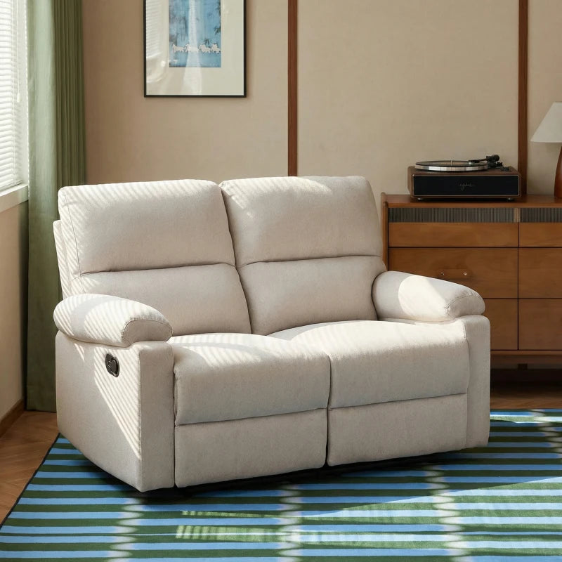 2 Seater Reclining Sofa, Loveseat Recliner Sofa with Footrest and Split Backrest, for Home Theater, Living Room, Cream White