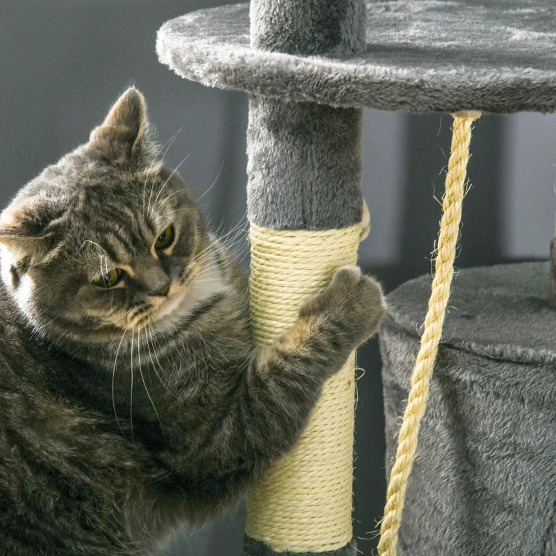 46Inch Scratching Cat Tree, Multi Level Cat Tower for Large Cats Adult with Toys and Condo, Grey