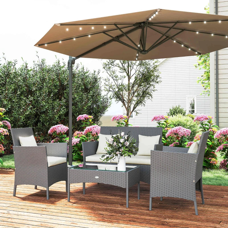 4-Piece Rattan Outdoor Furniture Set Patio Furniture Set with Coffee Table 22.8" W x 21.7" D x 33.5" H Black & Cream
