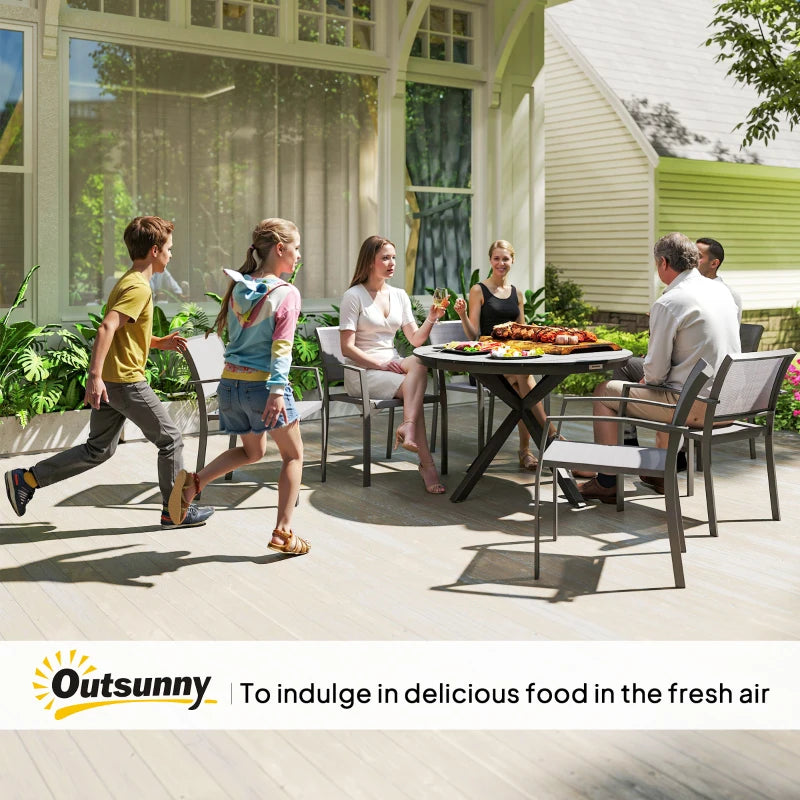 46.5" Outdoor Dining Table for 6, Round Picnic Table with Slatted Top for Balcony, Porch, Black