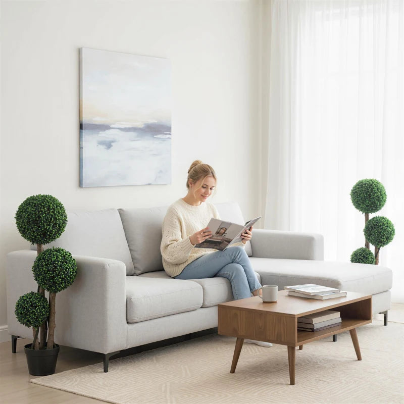 35 Inch Potted Fake Plant Set of 2, Artificial Boxwood Topiary Tree, Triple Ball Tree for Indoor and Outdoor, Green
