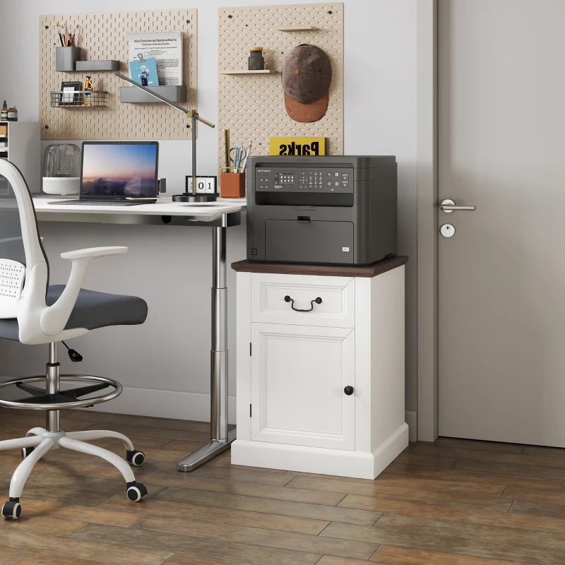 Side Table Set of 2, End Tables with Drawer and Cabinet, Nightstands for Small Spaces, Living Room, White