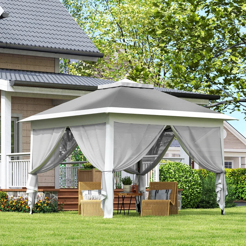 11' x 11' Pop Up Gazebo, Double Roof Foldable Height Adjustable Canopy Tent with Mesh Sidewalls, Carrying Bag, Dark Grey
