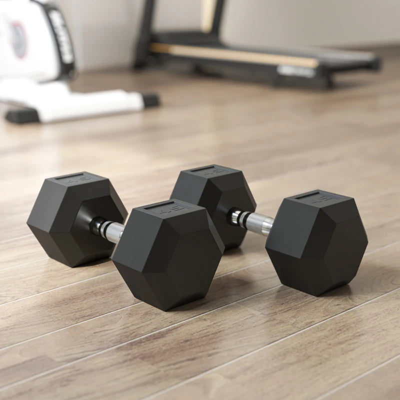 Soozier 2 x 45lbs Rubber Hex Dumbbells Weight Dumbbell Hand Weight Barbell for Body Fitness Training for Home Office Gym, Black