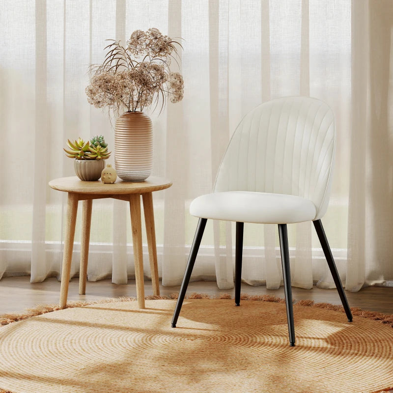 Set of 4 Modern Dining Chairs, Velvet Upholstered Kitchen Chairs with Steel Legs for Living Room, Cream White