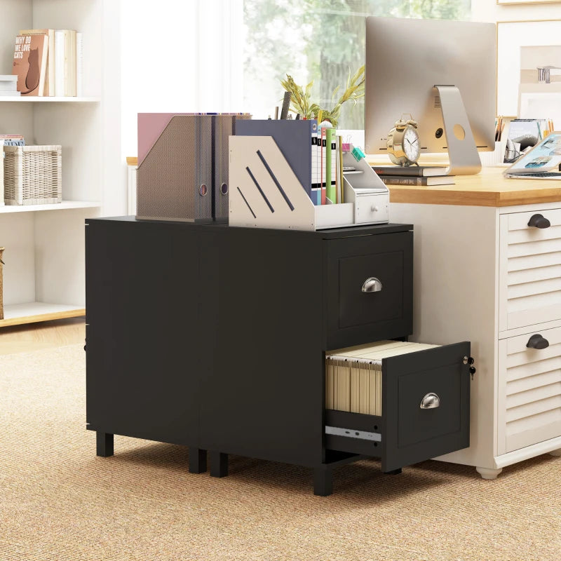 2-Drawer Small Filing Cabinet Lockable Home Office Storage Cabinet with Adjustable Hanging Bars for A4 Letter Black