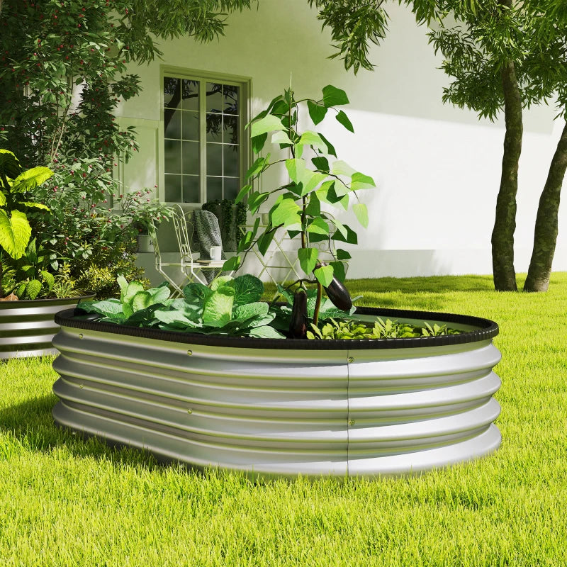 2Pcs Galvanized Raised Garden Bed, 4 x 3 x 1 ft Modular Metal Garden Beds with Rubber Strip Edging, Silver