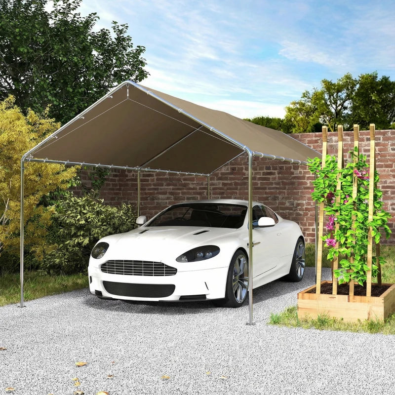 10' x 20' Carport Heavy Duty Galvanized Car Canopy with Included Anchor Kit, 3 Reinforced Steel Cables, Khaki
