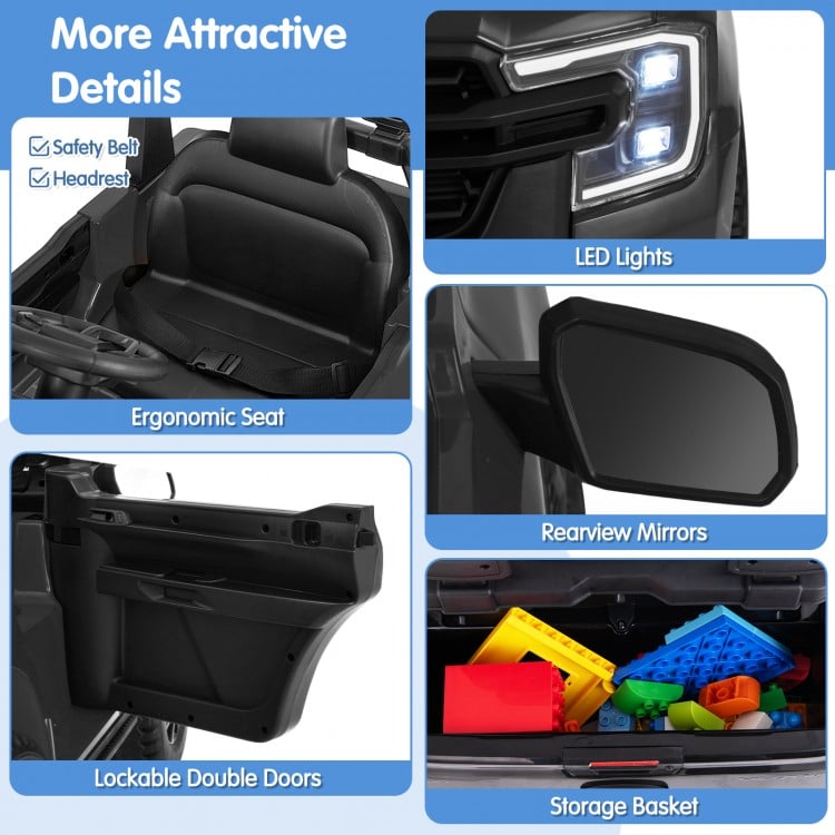 12V Electric Kids Ride on Car Licensed Ford Ranger with Remote Control and Music-Black