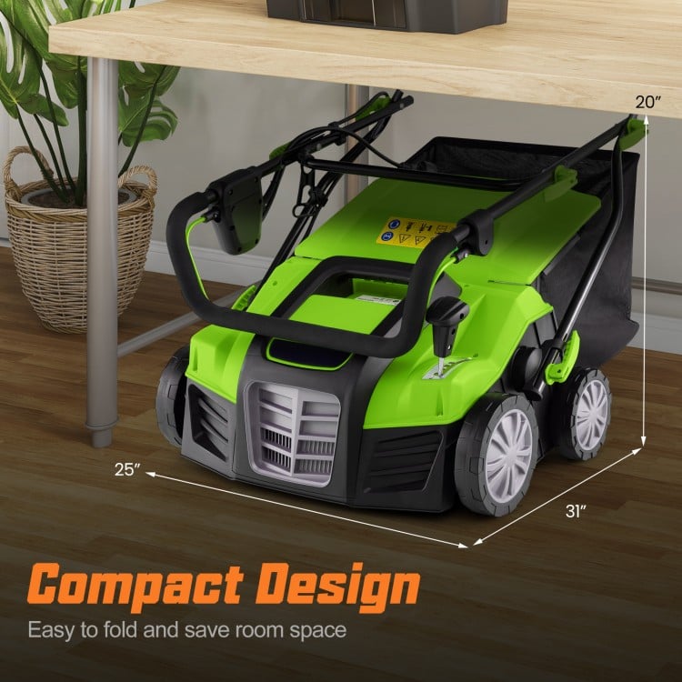 16-Inch Electric Lawn Dethatcher and Scarifier with Collection Bag-Green