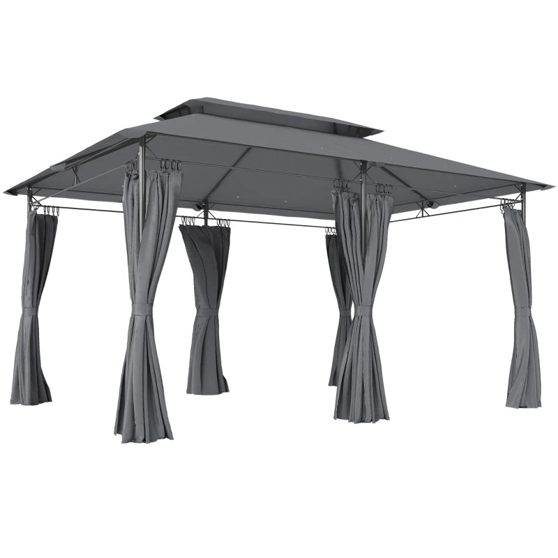 10' x 13' Double Roof Patio Gazebo, Outdoor Gazebo with Curtains, for Garden, Lawn, Backyard and Deck, Grey