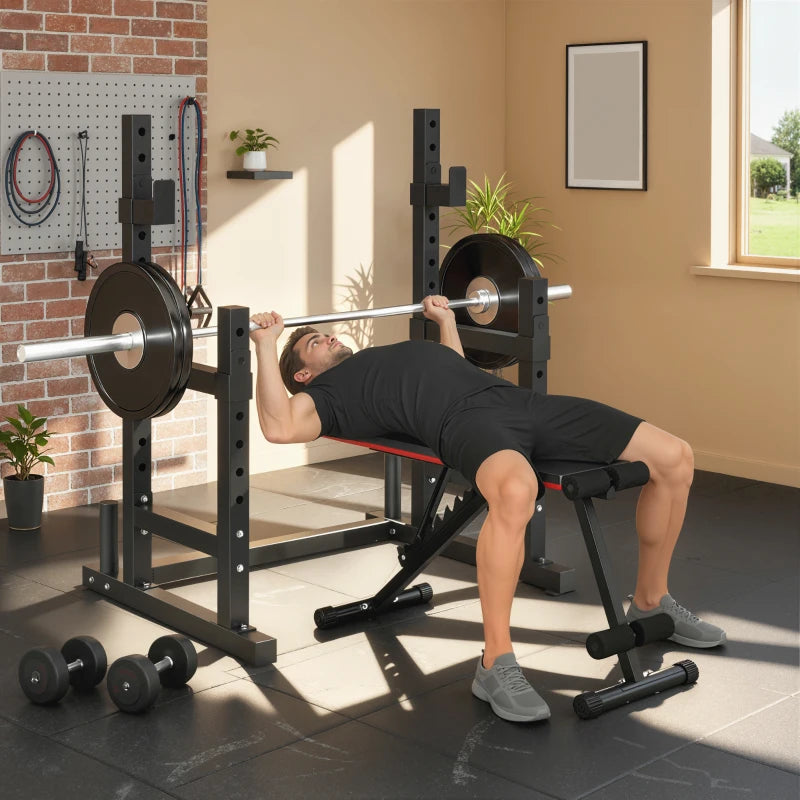 Soozier Adjustable Squat Rack, 660 lbs Multi-Function Barbell Rack for Weight Lifting and Home Gym Strength Training, Black
