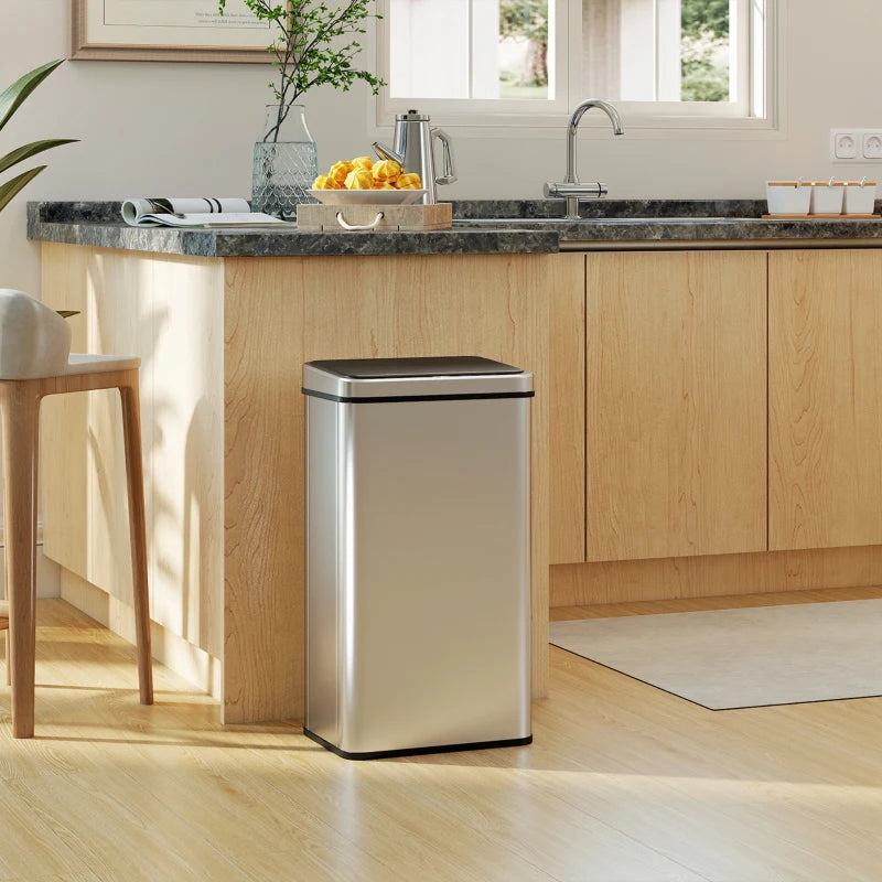 13.2 Gallon Automatic Garbage Can with Soft-Close Lid, Touchless Trash Can with Fingerprint Resistant Stainless Steel