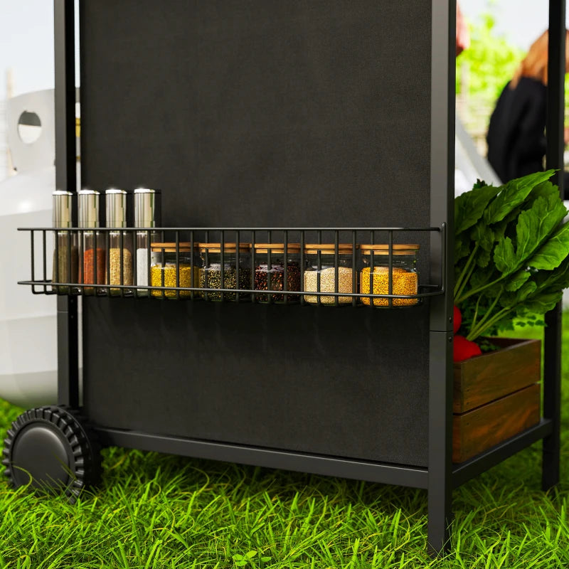 2+1 Burner Propane Gas BBQ Grill, Portable Gas Barbecue Grill with Side Burner, Thermometer, Lid, Side Table, Shelf, Spice Rack, Wheels, Grease Cup for Garden, Black